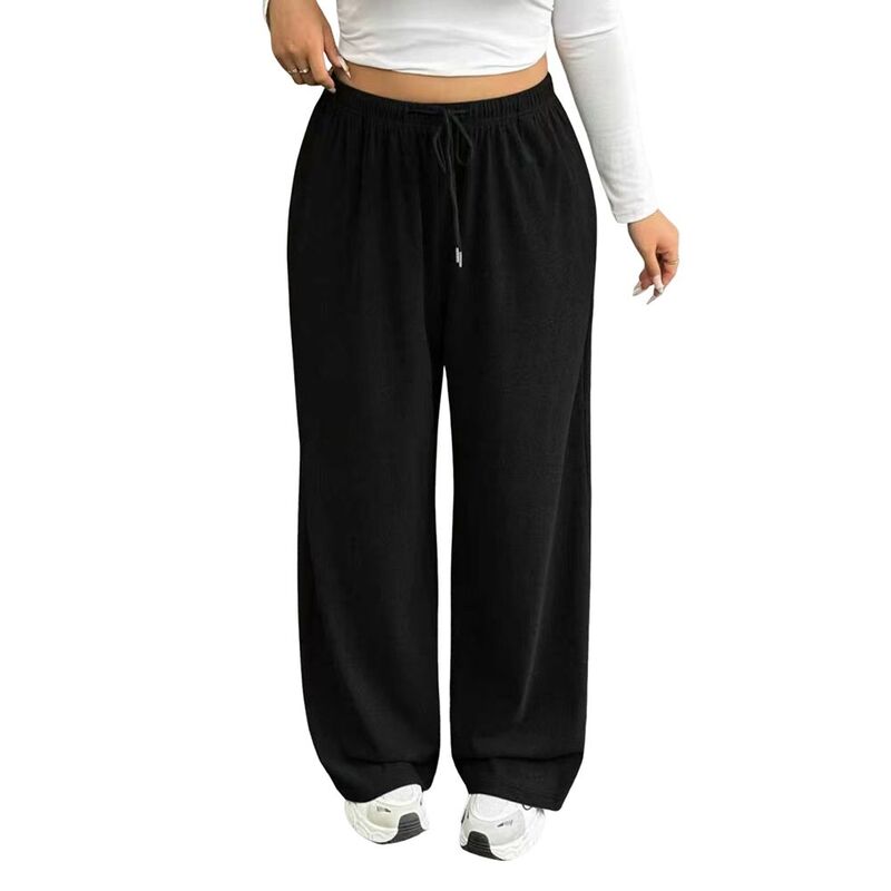 ジョイジョイ レディース ボトムス カジュアルパンツ ワイドレッグ ハイウエスト プラスサイズ スウェットパンツ JoyJoy Women ’ s Plusize Wide Leg Sweatpants, High Waist Drawstring Casual Trousers with Pockets Black ブラック|ReVida 店