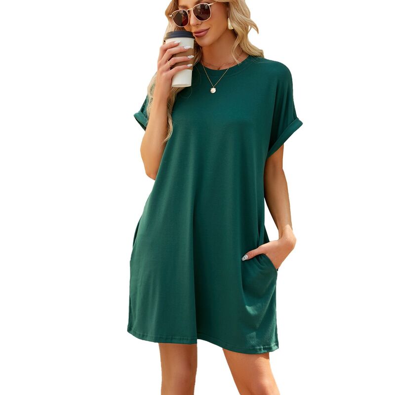 クリアラブ レディース トップス ワンピース Tシャツ Clearlove Women'short Sleeve Shift-Shirt Dress Casual Wrinkle Resistant Dress with Pockets Above Knee Dark Green グリーン｜ReVida 店