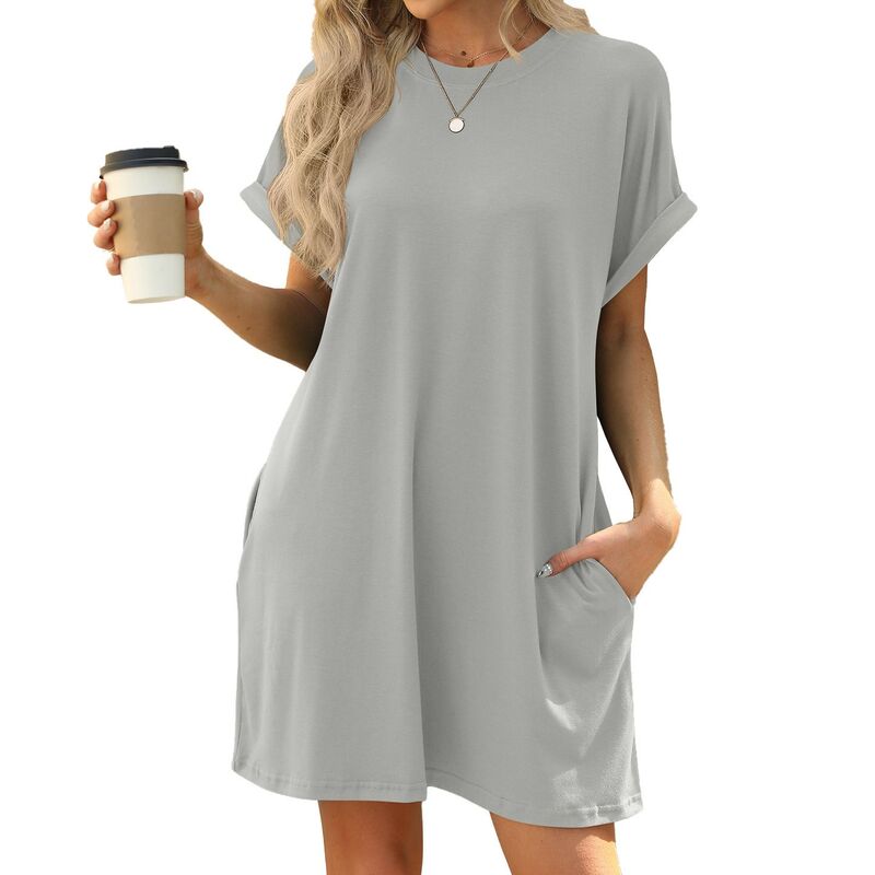 クリアラブ レディース トップス ワンピース Tシャツ Clearlove Women'short Sleeve Shift-Shirt Dress Casual Wrinkle Resistant Dress with Pockets Above Knee Grey グレー｜ReVida 店