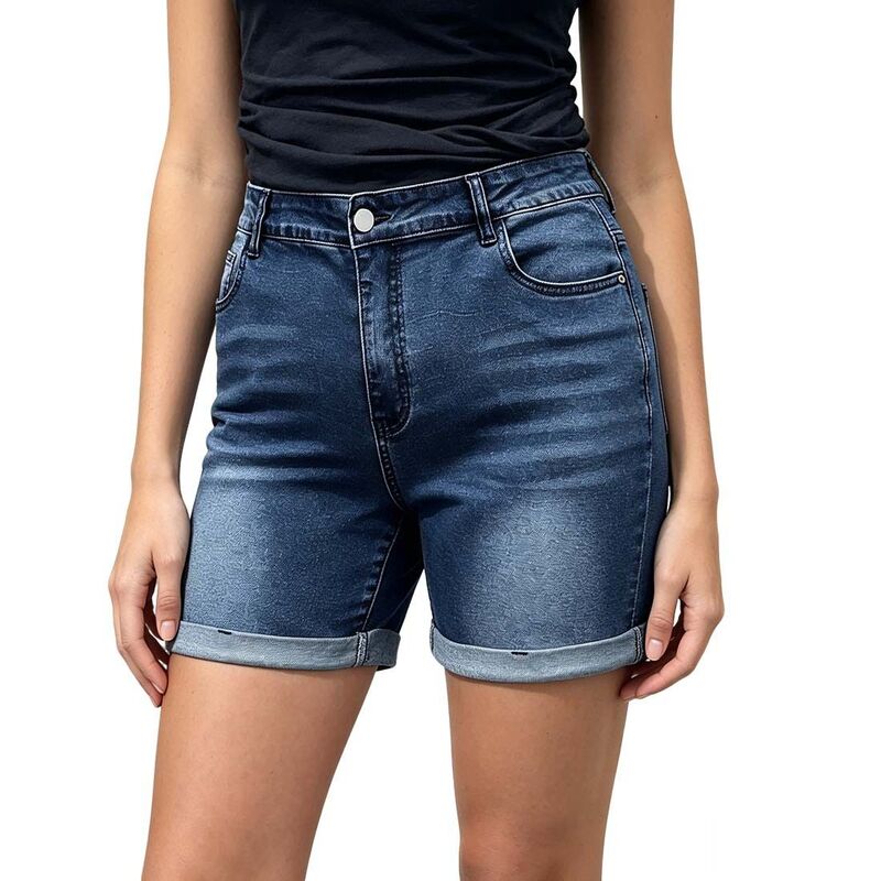 クリアフラワー レディース ボトムス ハーフパンツ・ショーツ ショートパンツ デニム ClearFlower Womens High Rise Denim Shorts Rolled Cuff Casual Shorts With Pockets Blue ブルー|ReVida 店