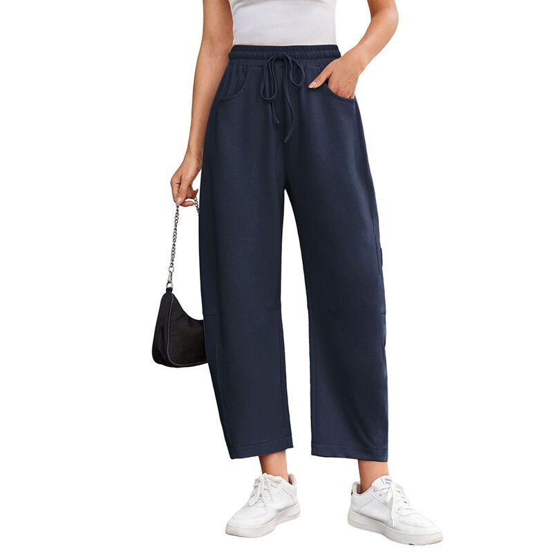 ジョイジョイ レディース ボトムス カジュアルパンツ ハイウエスト JoyJoy Women's High Waist Drawstring Barrel Pants Loose Fit Casual Trousers with Pockets for All Seasons Blue ブルー｜ReVida 店