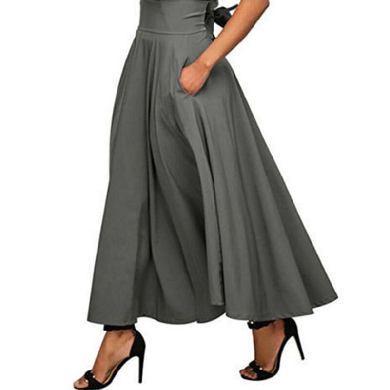 クリアフラワー レディース ボトムスカート A ライン ハイウエスト ミディ ClearFlower Women's High Waist A-Line Midi Skirt Side Pockets Back Bow Skirt Grey グレー|ReVida 店