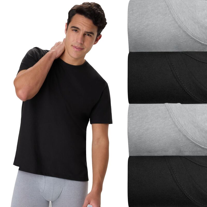 ヘインズ メンズ トップス シャツ クルーネック Men's Hanes Ultimate 3+1 Bonus Pack Everyday Crewneck T-Shirt Undershirts Black Grey ブラック｜ReVida 店