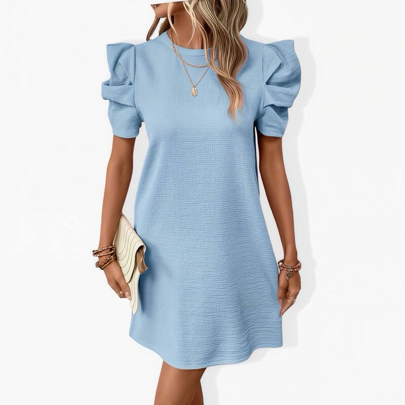 クリアフラワー レディース トップス ワンピース A ライン ミニ ClearFlower Women'short Sleeve Puff Sleeve Dress - Flowy A-Line Mini Summer Casual Dress Blue ブルー|ReVida 店