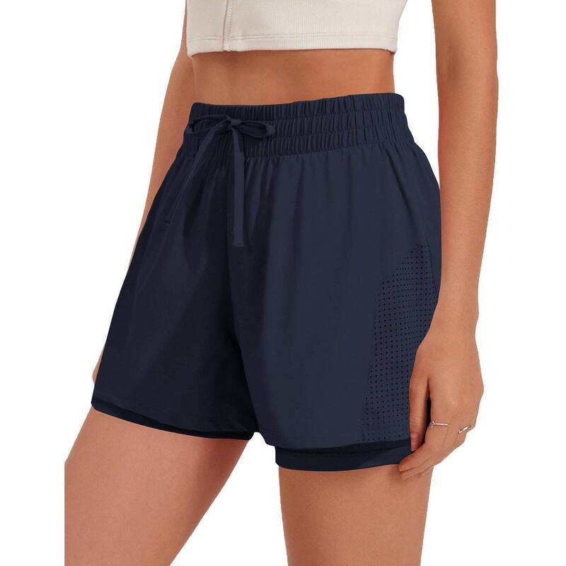 ピンスパーク レディース ボトムス ハーフパンツ・ショーツ ショートパンツ Pinspark Women's High Waisted 2-in-1 Athletic Shorts Quick Dry Gym Shorts with Pockets Navy Blue ネイビー｜ReVida 店 10,485円