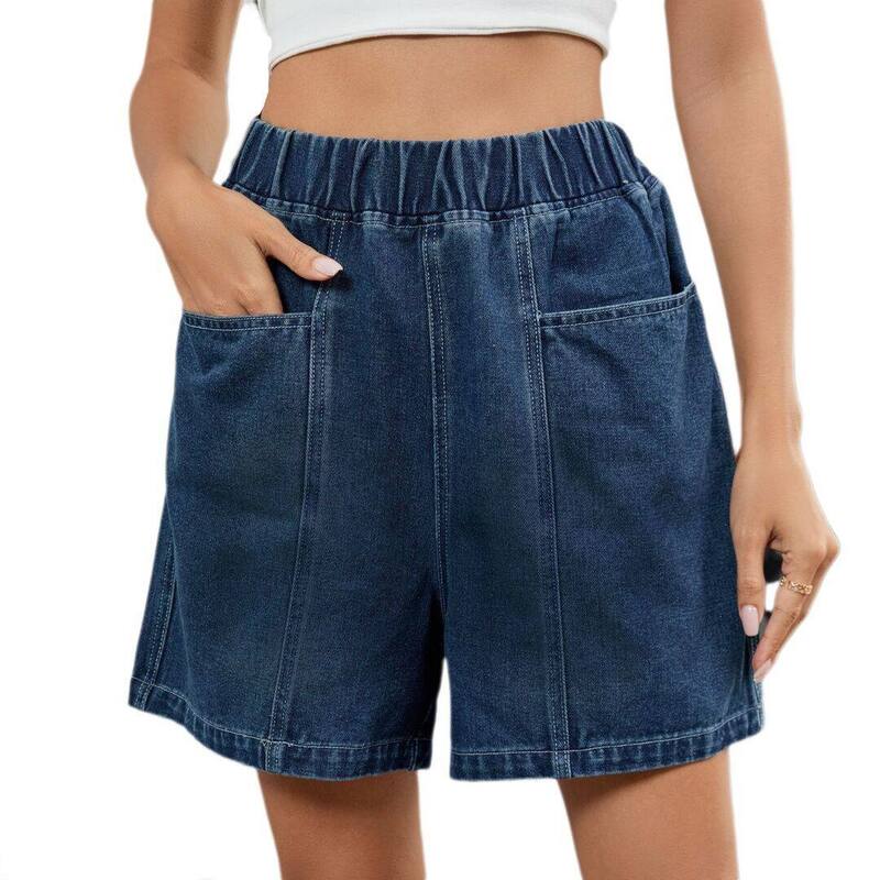 イエスファッション レディース ボトムス ハーフパンツ・ショーツ ワイドレッグ ハイウエスト ショートパンツ デニム Yesfashion Women's Denim Shorts Casual Summer Washed Elastic High Waist Wide Leg Jean Shorts Dark Blue ブルー|ReVida 店