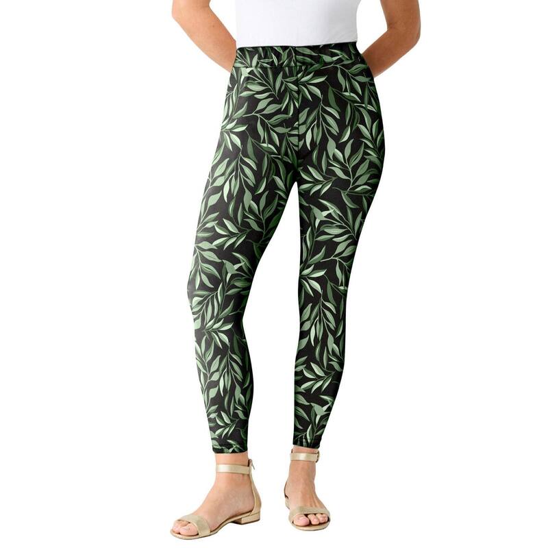 ロアマンズ レディース ボトムス カジュアルパンツ プラスサイズ アンクル Roaman's Women's Plusizessential Stretch Anklength Pull-On Leggin green Tossed Leaves グリーン|ReVida 店