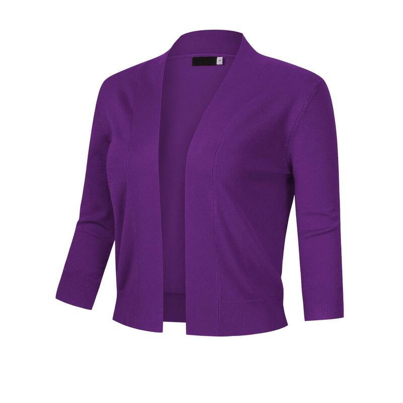 セオリア レディース アウター ニット・セーター カーディガン クロップド Seoria Ladies' 3/4 Sleeve Cropped Cardigan Open Front Knit Short Bolero Shrugs Purple パープル｜ReVida 店