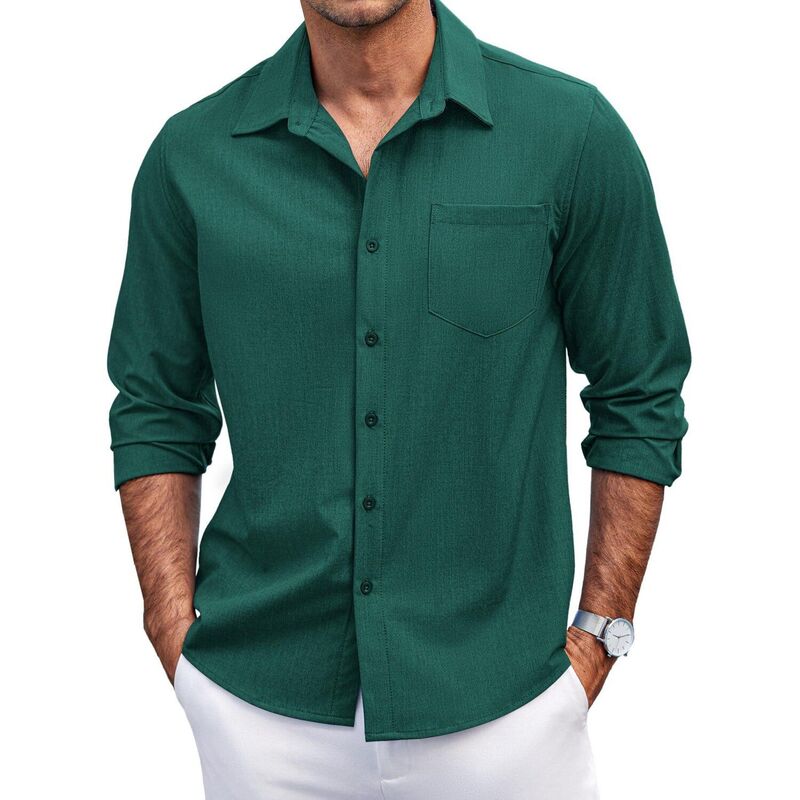 クーファンディ メンズ トップス Tシャツ ボタンダウン COOFANDY Mens Long Sleeve Button Down Shirts Wrinkle Free Shirtsilm Fit Fall Shirts Pocket Dark Green グリーン｜ReVida 店