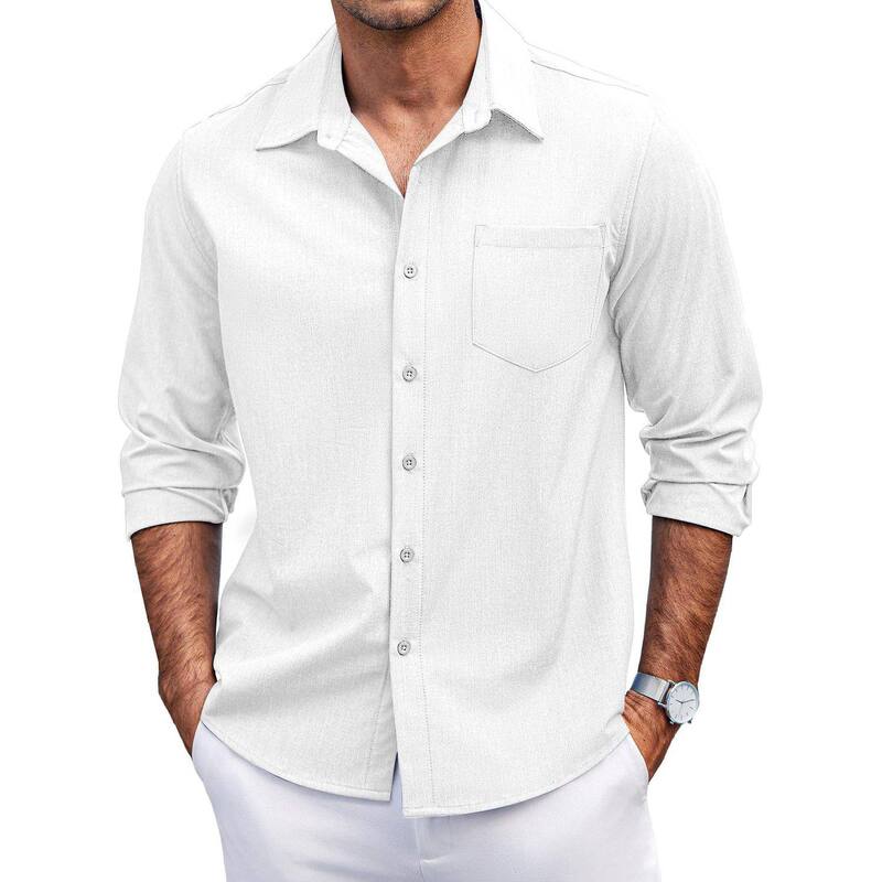 クーファンディ メンズ トップス Tシャツ ボタンダウン COOFANDY Mens Long Sleeve Button Down Shirts Wrinkle Free Shirtsilm Fit Fall Shirts Pocket White ホワイト｜ReVida 店