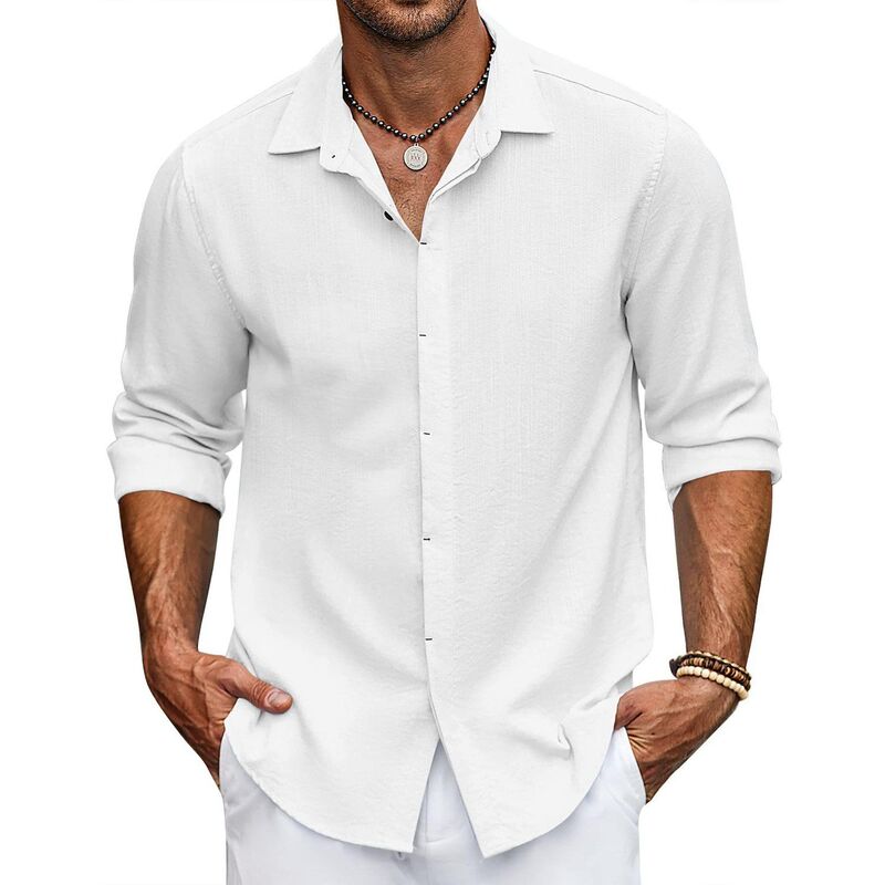 クーファンディ メンズ トップス Tシャツ ボタンダウン リネン COOFANDY Men's Linen Shirtshort Sleeve Casual Shirts Button Down Shirt for Men Beach Summer White ホワイト｜ReVida 店
