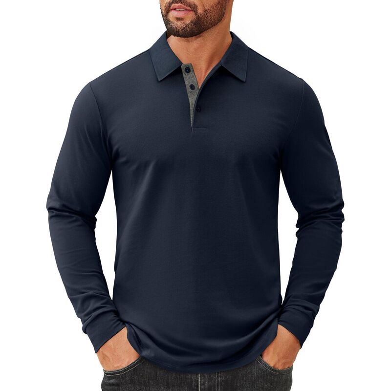 クーファンディ メンズ トップス Tシャツ ポロシャツ コットン COOFANDY Men' Polo Shirts Cotton Long Sleeve Polo T-Shirts Casual Golf Collar Tee Navy Blue ネイビー｜ReVida 店 10,380円