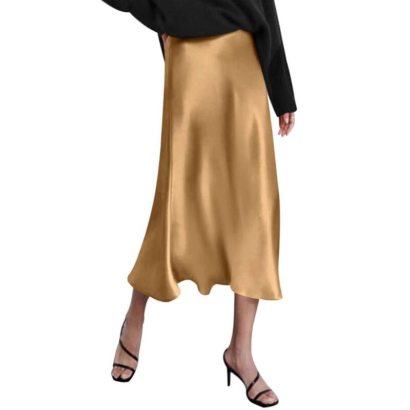 ジーグー レディース ボトムスカート ハイウエスト ミディ サテン シルク Zeagoo Women Satin Skirts for Women Silk Midi Length Skirt High Waist Solid Skirts Elegant Khaki カーキ|ReVida 店