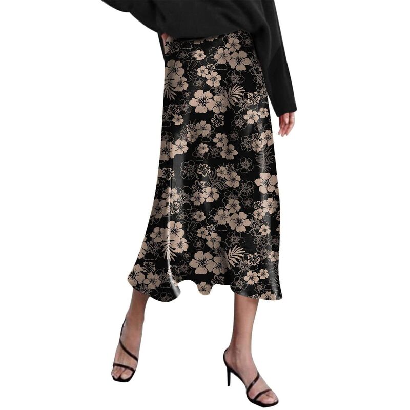 ジーグー レディース ボトムスカート ハイウエスト ミディ サテン シルク Zeagoo Women Satin Skirts for Women Silk Midi Length Skirt High Waist Solid Skirts Elegant Orange Black Gray ブラック|ReVida 店