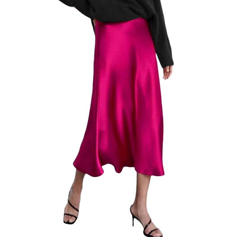 ジーグー レディース ボトムスカート ハイウエスト ミディ サテン シルク Zeagoo Women Satin Skirts for Women Silk Midi Length Skirt High Waist Solid Skirts Elegant Rose|ReVida 店