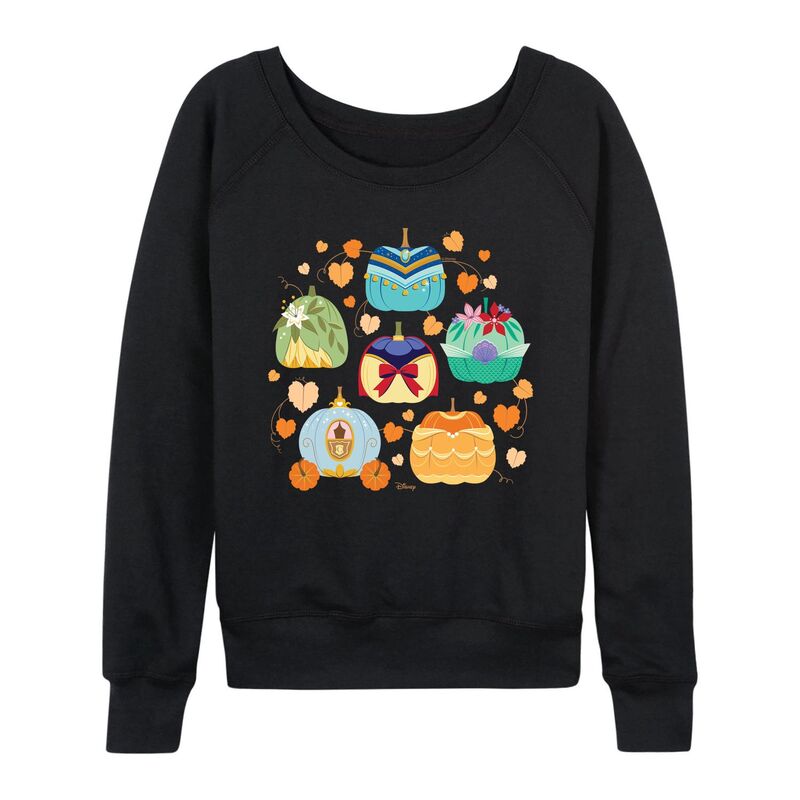 アニメキャラクター レディース トップス Tシャツ パイル Licensed Character Women's Disney Princess Halloween Pumpkin Grid French Terry Long Sleeve Tee Black ブラック｜ReVida 店