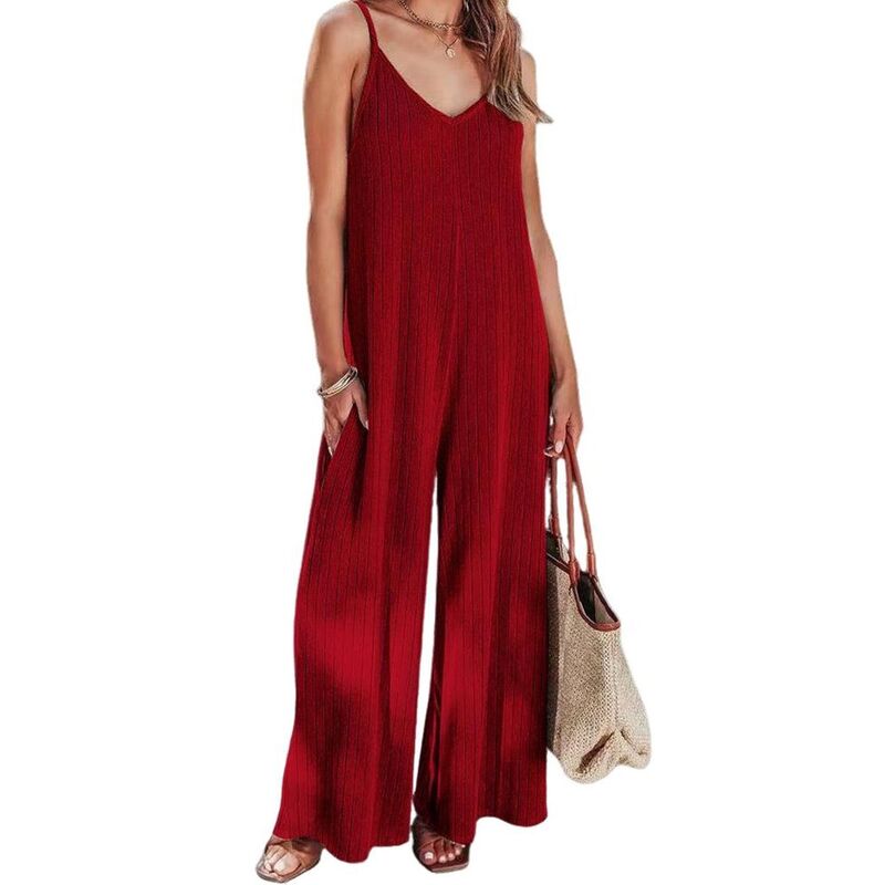 クリアフラワー レディース トップス ワンピース ワイドレッグ ロンパース ノースリーブ ジャンプスーツ ClearFlower Women'sleevelesspaghetti Strap Wide Leg Jumpsuit Loose Fit Casual Rompe red レッド｜ReVida 店