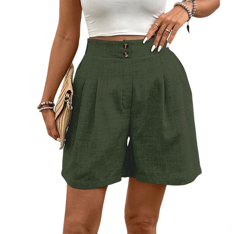 クリアフラワー レディース ボトムス ハーフパンツ・ショーツ ワイドレッグ プリーツ ショートパンツ ClearFlower Women High Waisted Shorts Pleated Wide Leg Summer Shorts with Pockets & Elastic Back Army Green グリーン|ReVida 店