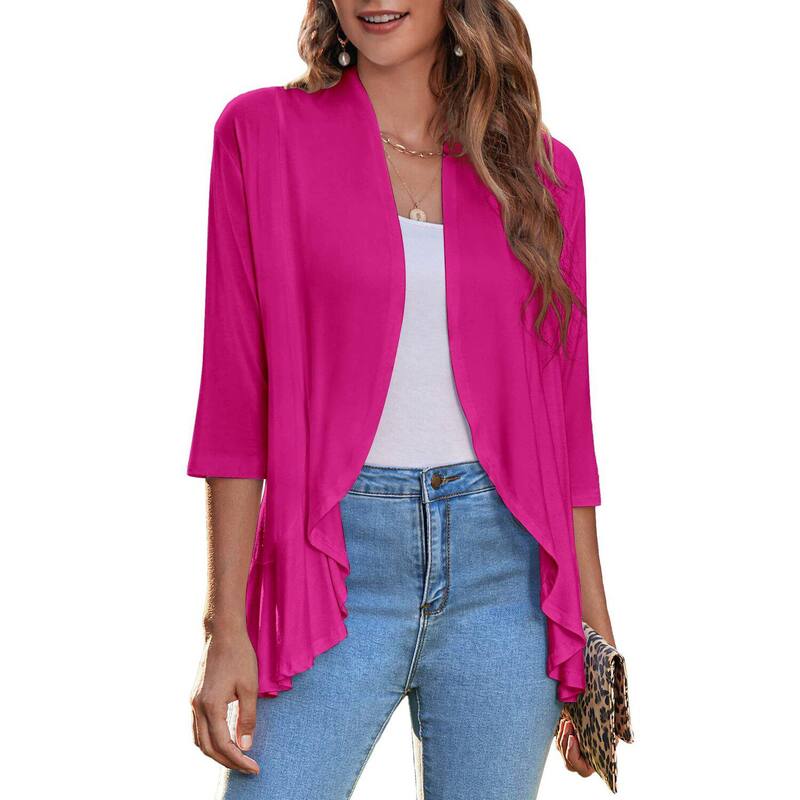 ジーグー レディース アウター ニット・セーター ドレープ フリル カーディガン Zeagoo Women s Open Front 3/4 Sleeve Draped Ruffles Knit Cardigan Rose|ReVida 店
