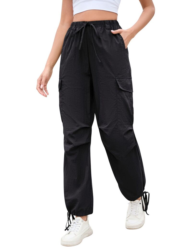 クリアラブ レディース ボトムス カジュアルパンツ カーゴパンツ Clearlove Women's Drawstring Cargo Pants Casual Utility Pocketrousers Black ブラック｜ReVida 店