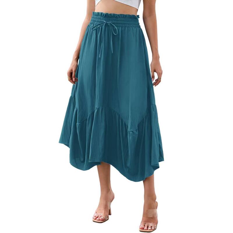 エリートスピリット レディース ボトムスカート ヴィンテージ フリル ミディ EliteSpirit Vintage Midi Skirt for Women Elastic Drawstring Renaissance Irregularuffle Flowy Boho Long Skirts Lake Blue ブルー|ReVida 店