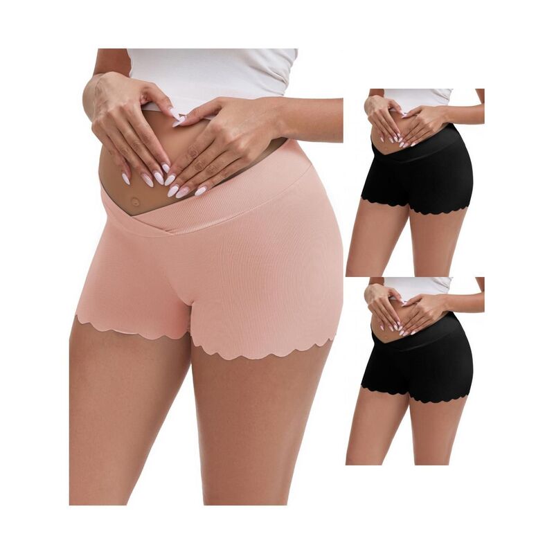 インスパイア シック レディース ボトムス カジュアルパンツ シルク マタニティ INSPIRE CHIC 3 Packs Women's Ice Silk Anti-Chafing Maternity Knickers High Rise Tummy Support NoTrace Panties Black Pink ブラック｜ReVida 店