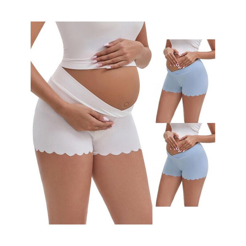 インスパイア シック レディース ボトムス カジュアルパンツ シルク マタニティ INSPIRE CHIC 3 Packs Women's Ice Silk Anti-Chafing Maternity Knickers High Rise Tummy Support NoTrace Panties Blue White ホワイト|ReVida 店