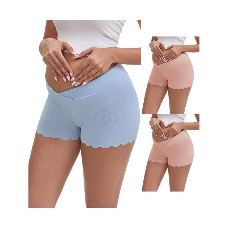 インスパイア シック レディース ボトムス カジュアルパンツ シルク マタニティ INSPIRE CHIC 3 Packs Women's Ice Silk Anti-Chafing Maternity Knickers High Rise Tummy Support NoTrace Panties Pink Blue ブルー|ReVida 店