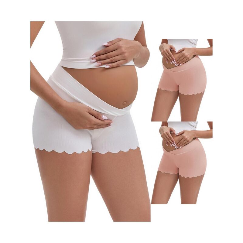 インスパイア シック レディース ボトムス カジュアルパンツ シルク マタニティ INSPIRE CHIC 3 Packs Women's Ice Silk Anti-Chafing Maternity Knickers High Rise Tummy Support NoTrace Panties Pink White ホワイト｜ReVida 店