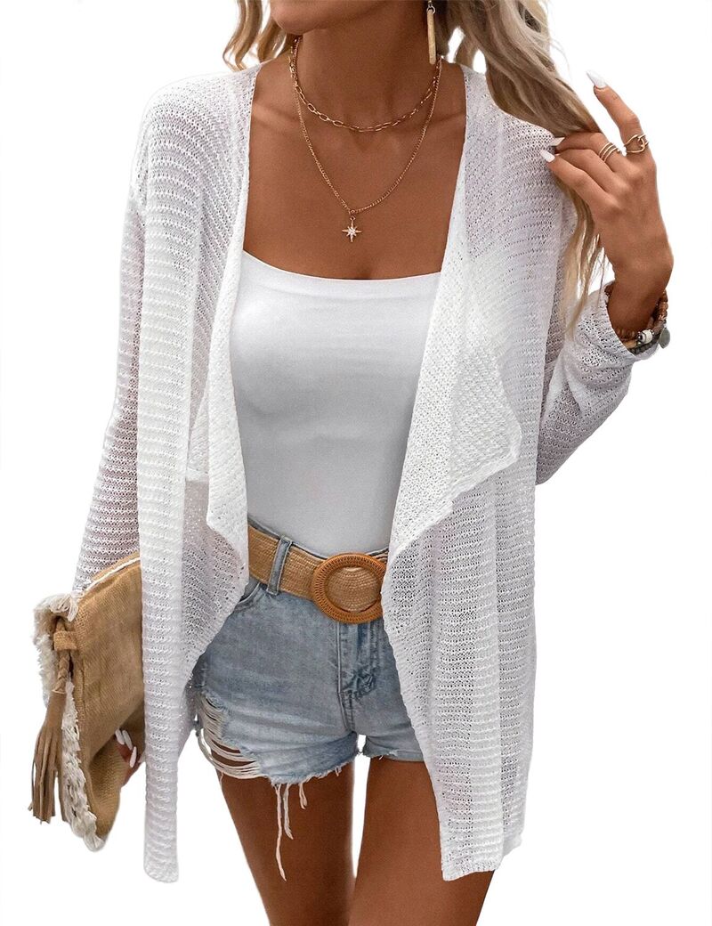 クリアラブ レディース アウター ニット・セーター カーディガン Clearlove Women ’ s Long Sleeve Open Front Cardigan Sweater Lightweight Knit Coverup Bleach|ReVida 店