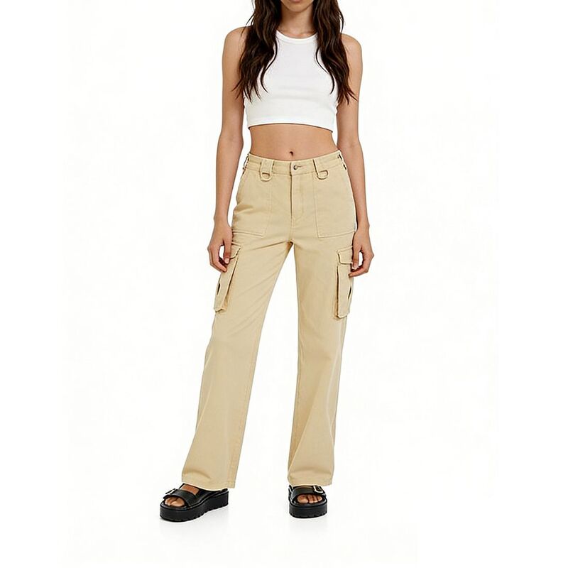 エリートスピリット レディース ボトムス カジュアルパンツ ストレート EliteSpirit Womenstraight Leg Cargo Trousers Mid Rise Waist Pocket Casualong Pants Beige ベージュ|ReVida 店