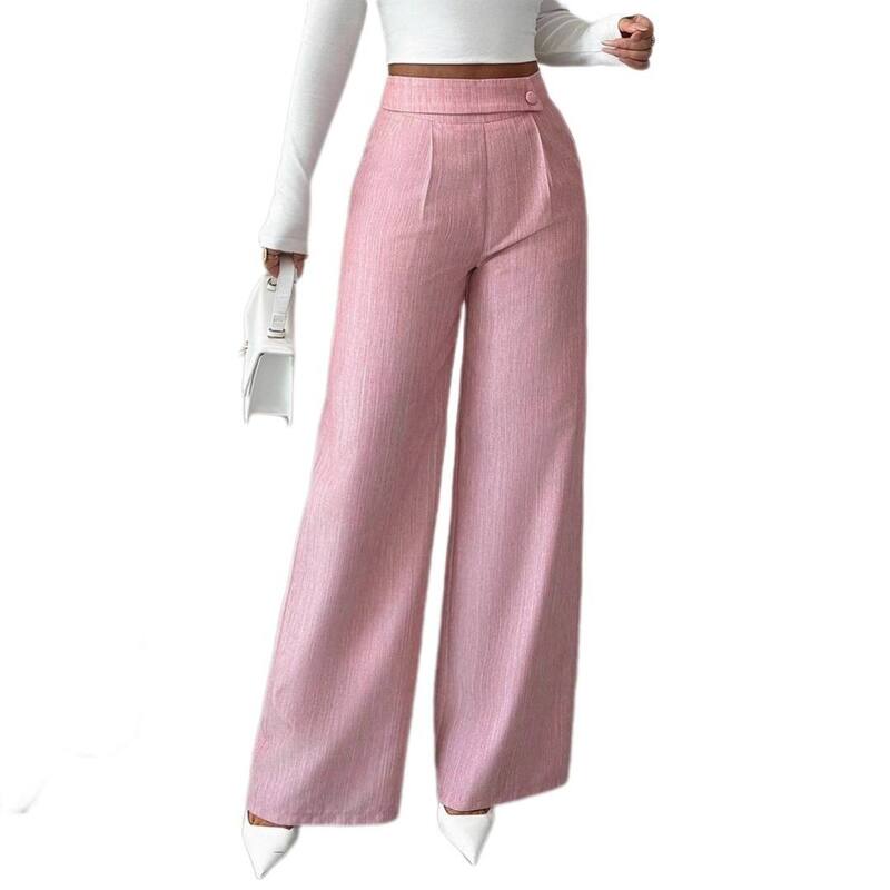 イエスファッション レディース ボトムス カジュアルパンツ ストレート Yesfashion Women'straight Leg Pants Elegant Button Front High Waisted Loose Flowy Trousers with Pockets Pink ピンク|ReVida 店
