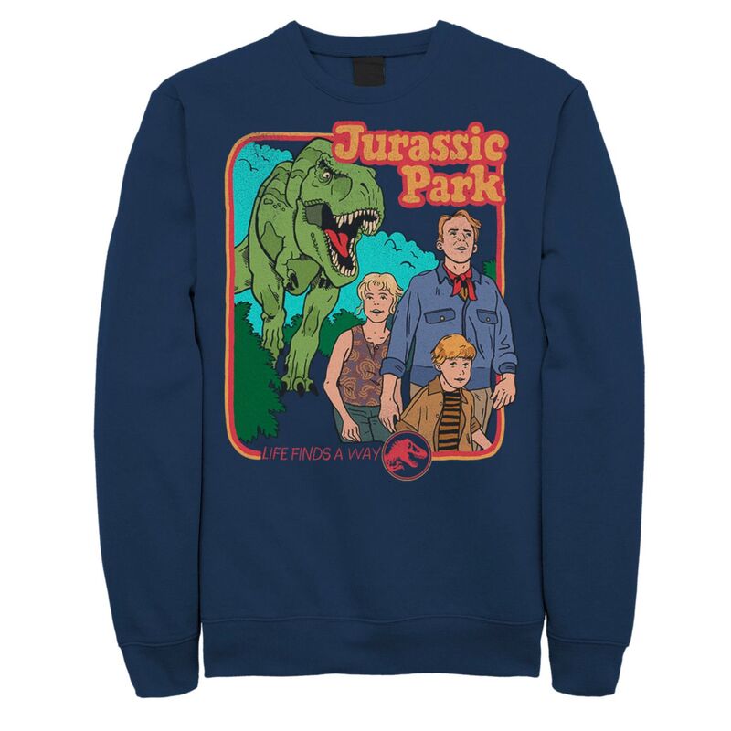 アニメキャラクター メンズ トップス Tシャツ ヴィンテージ スウェット Licensed Character Men's Jurassic Park Vintage Characters Life Finds A Way Sweatshirt Navy ネイビー｜ReVida 店