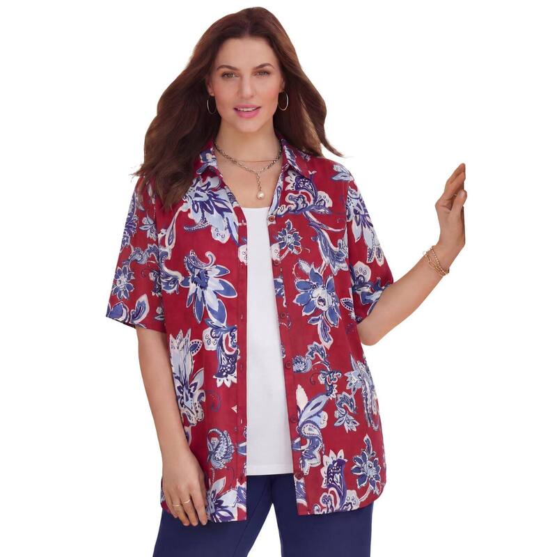 キャサリンズ レディース トップス シャツ プラスサイズ プチ ブラウス Catherines Women's Plusize Petite Timelesshort Sleeve Blouse Red Vintage Floral レッド｜ReVida 店