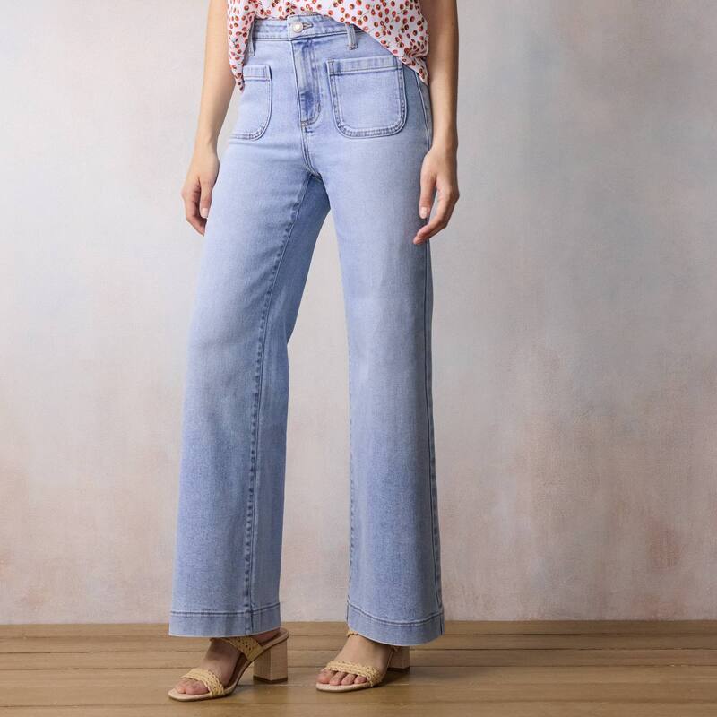 LC Lauren Conrad レディース ボトムス デニムパンツ ワイドレッグ プチ ジーンズ Petite LC Lauren Conrad Super High Rise Wide Leg Jeans Light Blue Wash ブルー|ReVida 店