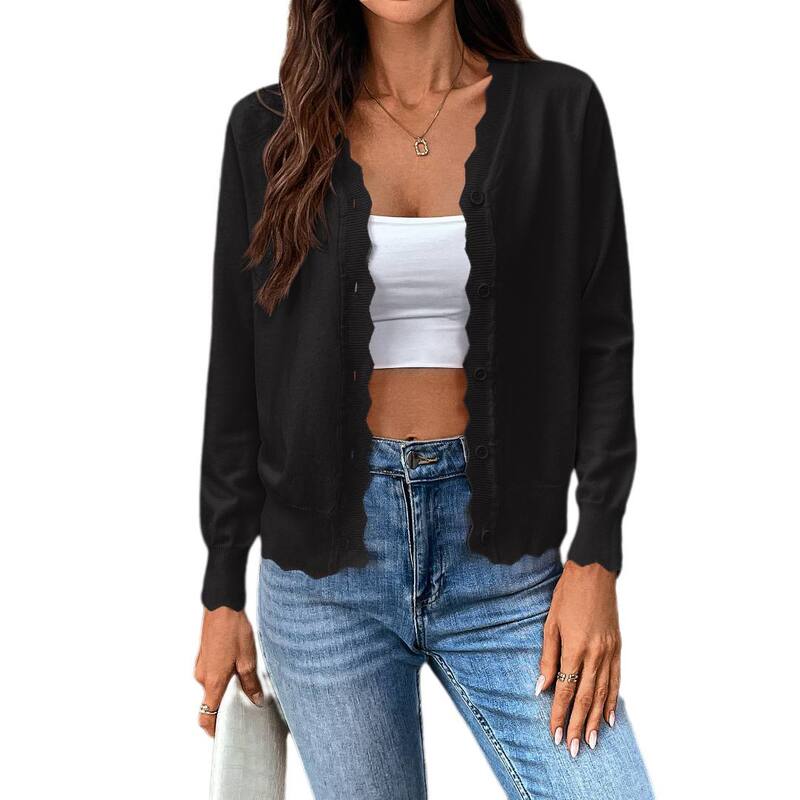 イエスファッション レディース アウター ニット・セーター Vネック ボタンダウン カーディガン ダウン Yesfashion Women's Long Sleeve V-Neck Button Down Cardigan Knit Shrugsweater Black ブラック|ReVida 店