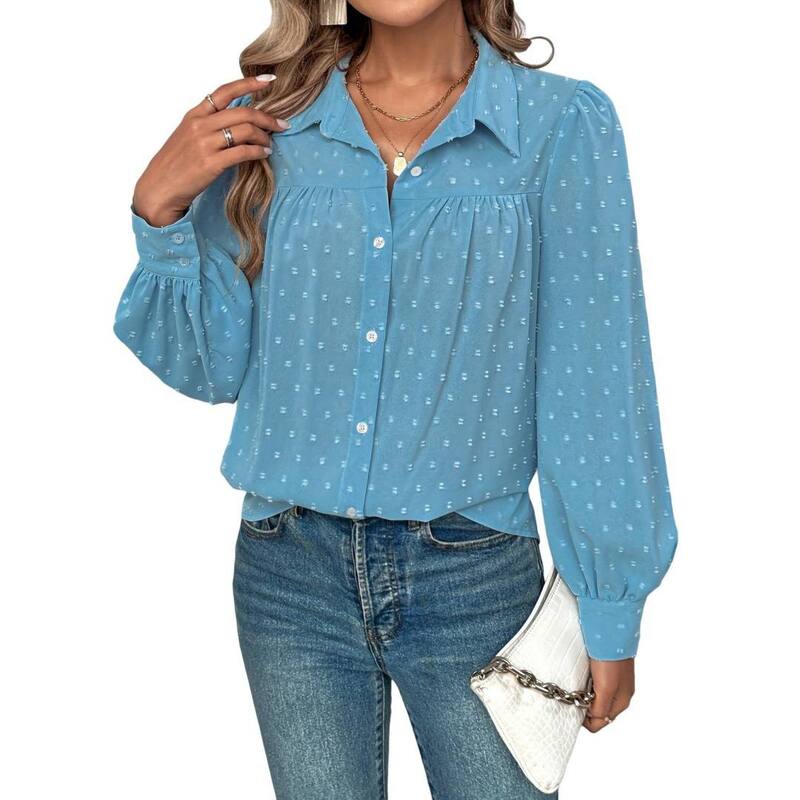 イエスファッション レディース トップス シャツ ブラウス Yesfashion Women's Blouses Fashion Casual Shir red Lantern Sleeve Shirtrendy Tshirts Tops Blue ブルー|ReVida 店
