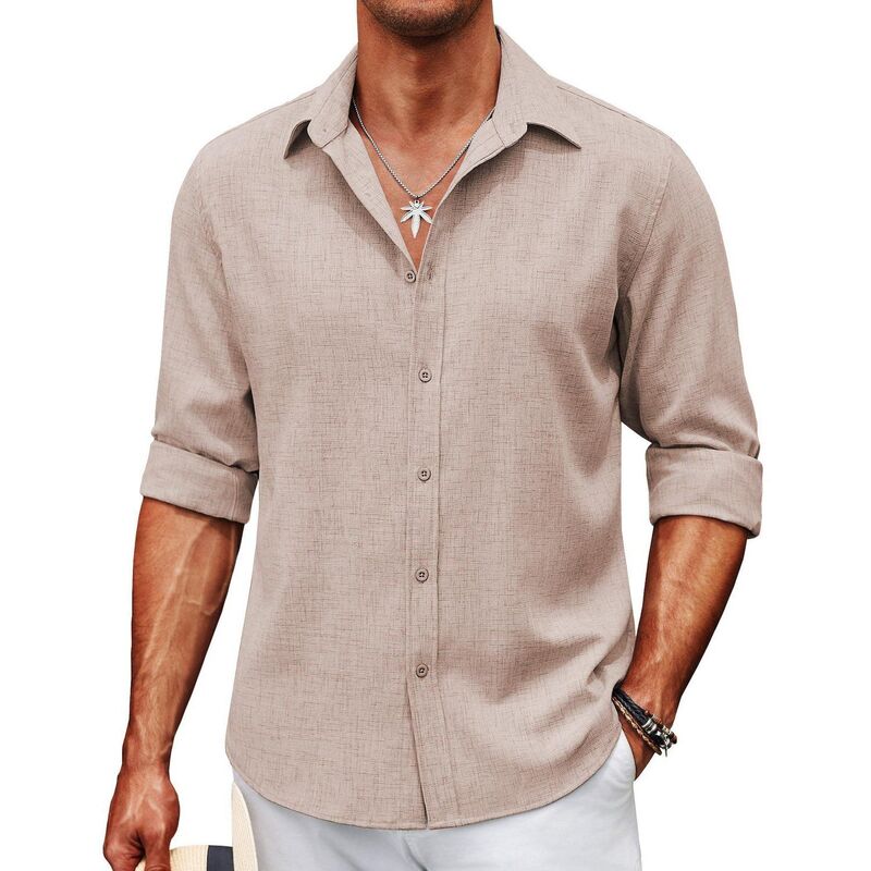 クーファンディ メンズ トップス Tシャツ ダウン COOFANDY Men's Button-Down Shirts Long Sleeve Button Up Casual Dresshirt for Men Sesame｜ReVida 店