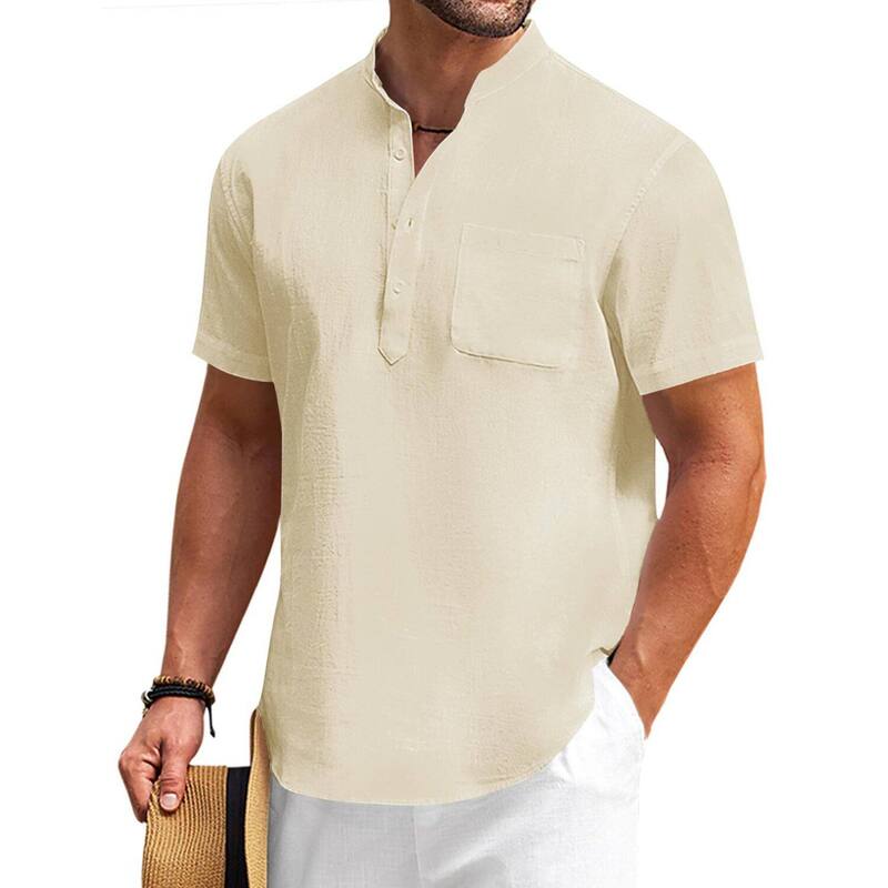 クーファンディ メンズ トップス Tシャツ コットン リネン COOFANDY Mens Cotton Linen Henley Shirt Casual Short Sleeve Tropical Shirts Beach T-Shirts Beige ベージュ｜ReVida 店 9,706円