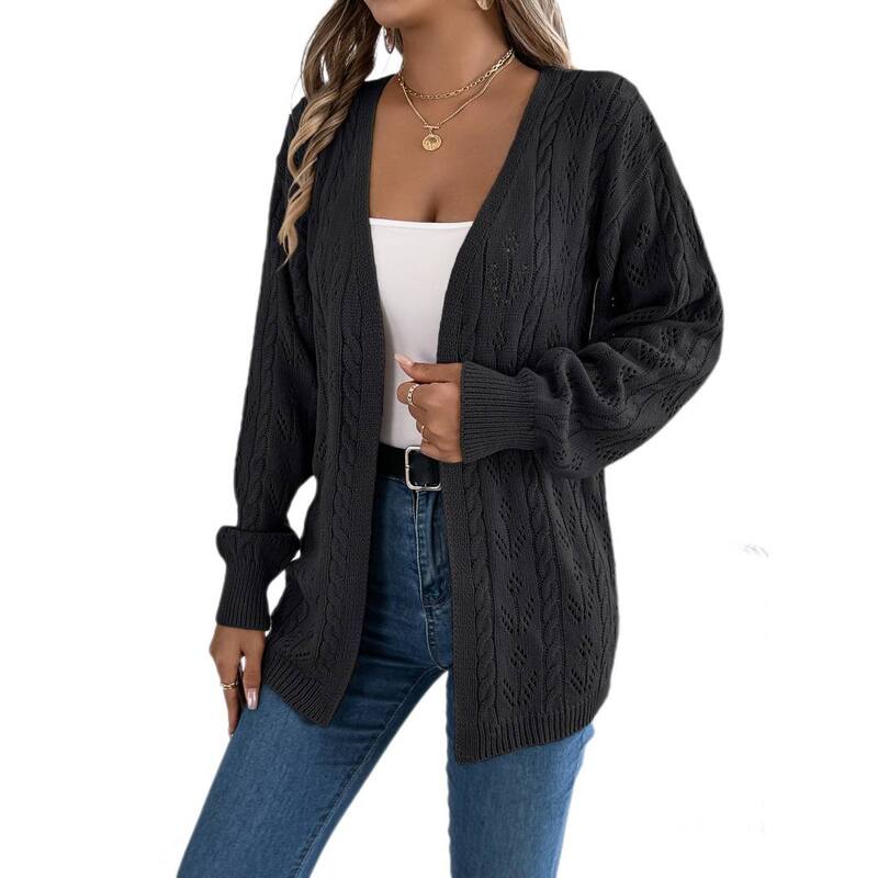 イエスファッション レディース アウター ニット・セーター カーディガン Yesfashion Women's Crochet Cardigan Boho Long Sleeve Oversized Summer Lightweight Open Front Knitted Sweater Black ブラック|ReVida 店