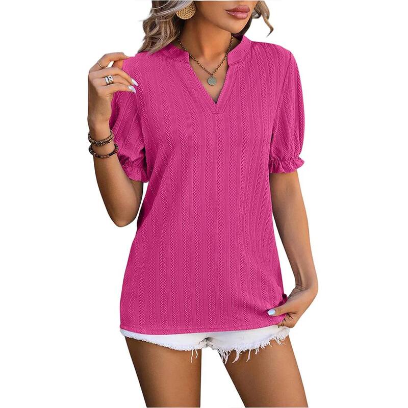 クリアフラワー レディース トップス シャツ Vネック ClearFlower Womens Casual Fashion Top V Neck T Shirtsummer Short Sleeve Casual T Shirts Rose Red レッド|ReVida 店