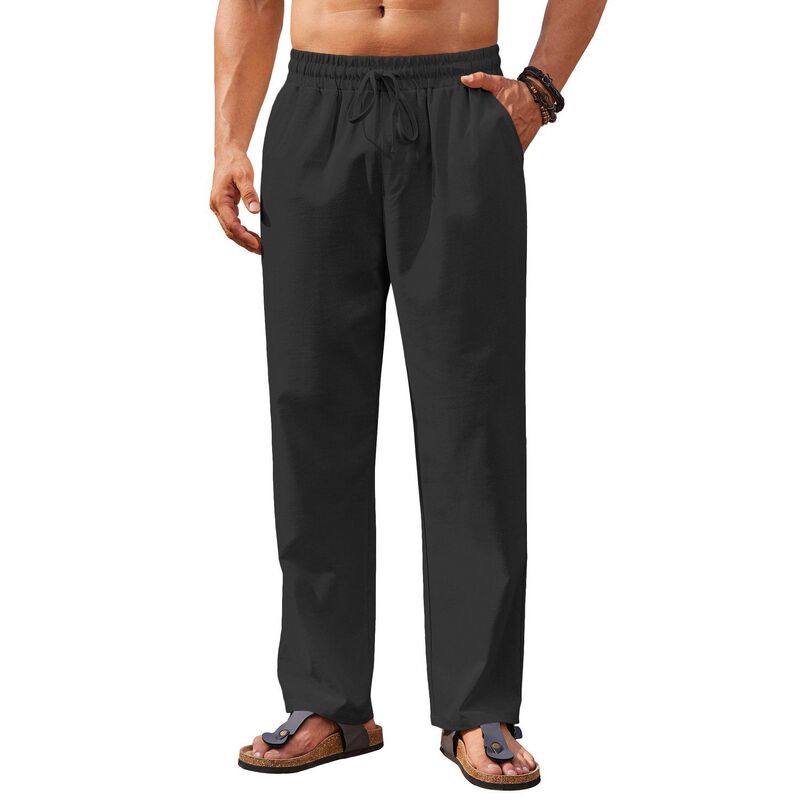 クーファンディ メンズ ボトムス カジュアルパンツ リネン COOFANDY Men' Linen Pants Casual Beach Pants Lightweight Drawstring Summer Yoga Pants Black ブラック｜ReVida 店