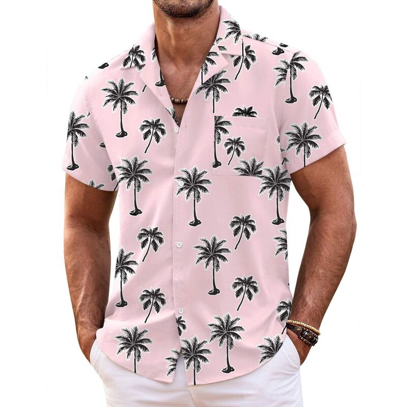 クーファンディ メンズ トップス Tシャツ ボタンダウン フラワー柄 ダウン フラワー COOFANDY Mens Hawaiian Shirt Short Sleeve Button Down Shirts Tropical Floral Summer Beach Shirts Pink Coconutree ピンク｜ReVida 店