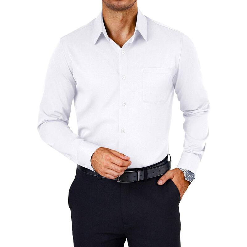 クーファンディ メンズ トップス Tシャツ スリムフィット ボタンダウン COOFANDY Mens Dresshirt Wrinkle Free Long Sleeve Slim Fit Button Down Shirts Formal Business White ホワイト｜ReVida 店