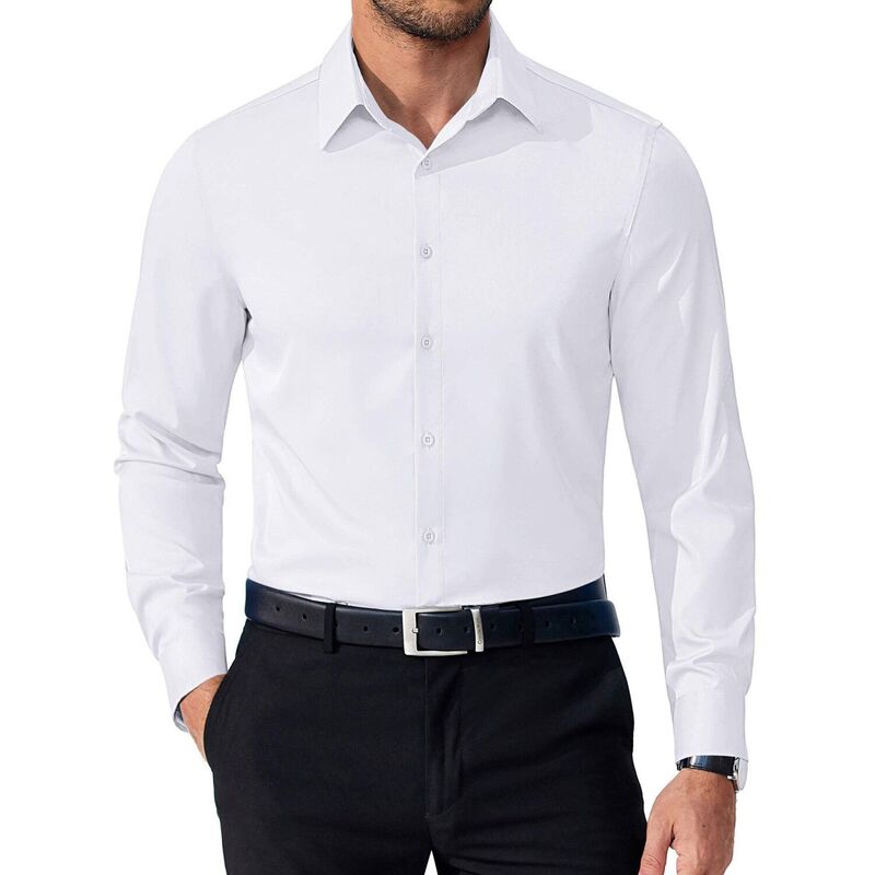 クーファンディ メンズ トップス Tシャツ レギュラーフィット ボタンダウン COOFANDY Mens Dresshirts Long Sleeve Button Down Shirts Regular Fit Business Casual Shirts White ホワイト｜ReVida 店