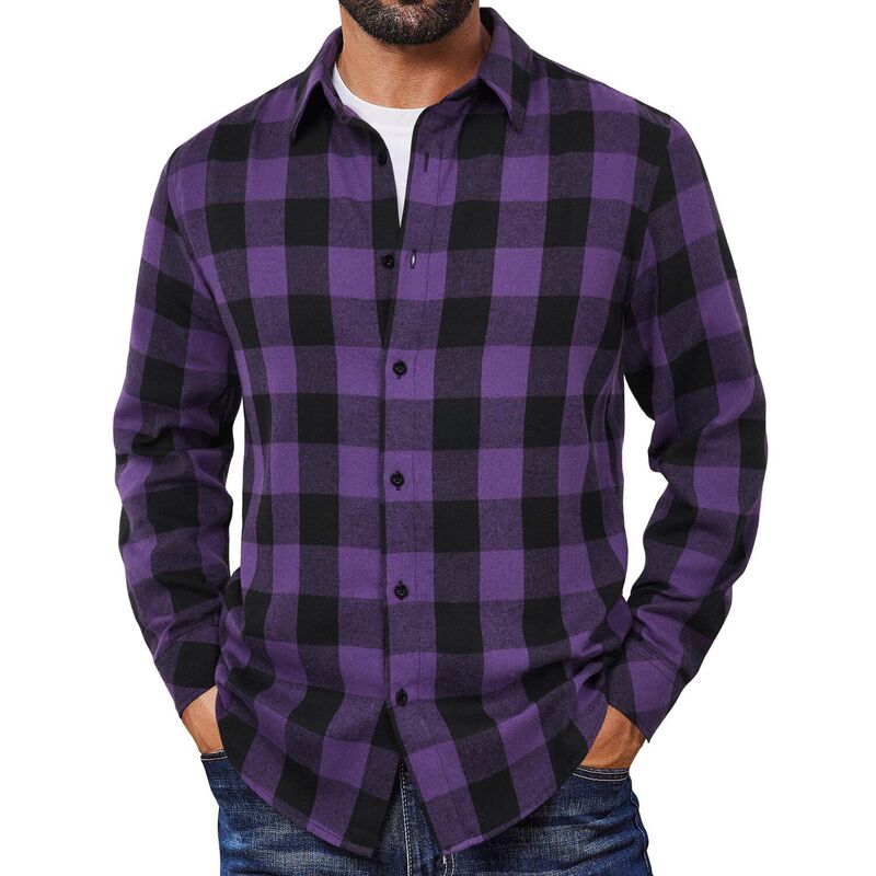 クーファンディ メンズ トップス Tシャツ ボタンダウン COOFANDY Men' Flannel Shirts Long Sleeve Button Down Shirts Casual Christmashirts Purple パープル｜ReVida 店