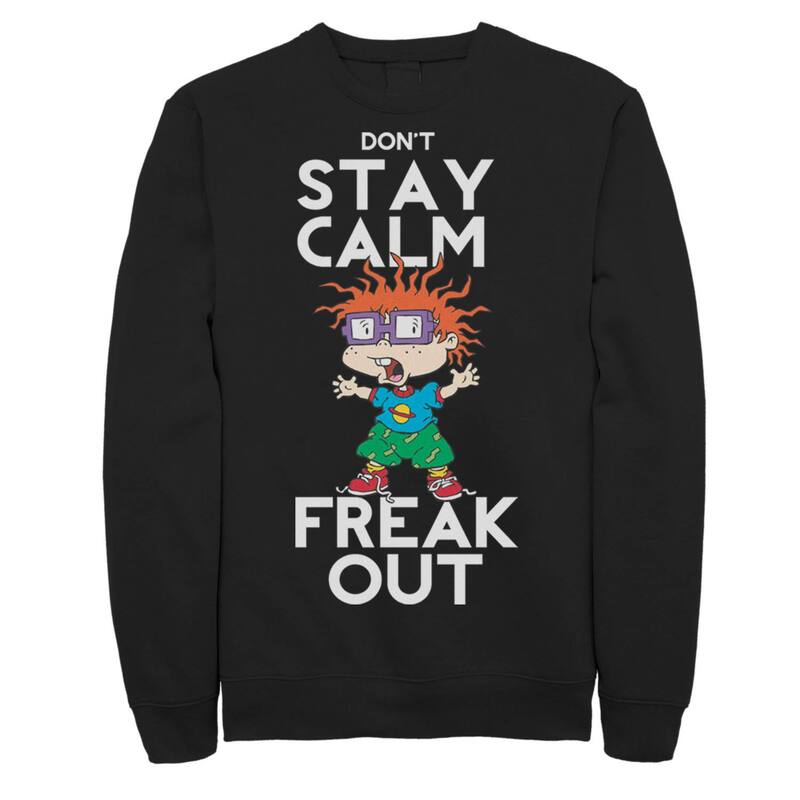 アニメキャラクター メンズ トップス Tシャツ フリース Licensed Character Men's Rugrats Chuckie Freak Out Fleece Black ブラック｜ReVida 店