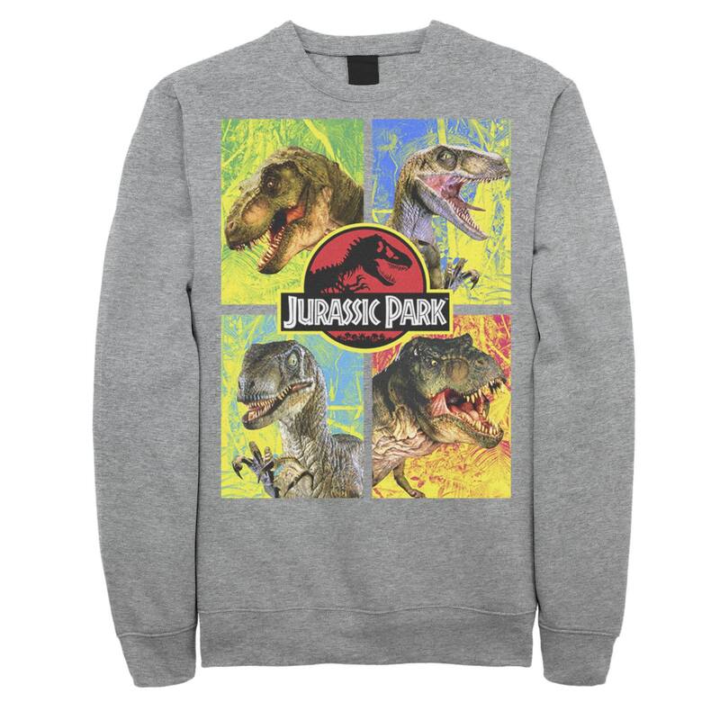 アニメキャラクター メンズ トップス Tシャツ スウェット Licensed Character Men's Jurassic Park Four Different Dinosaur Facesweatshirt Athletic Heather ヘザー｜ReVida 店