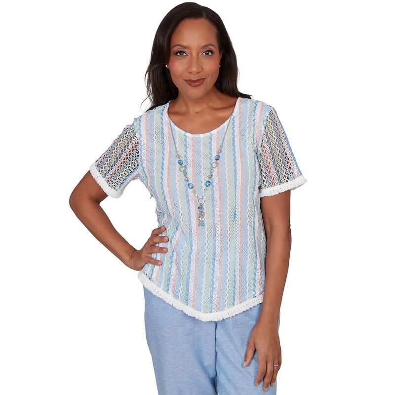 アルフレッド ダナー レディース トップス シャツ プチ レース Petite Alfredunner Textu red Stripe Tee with Necklace Blue Multi ブルー|ReVida 店