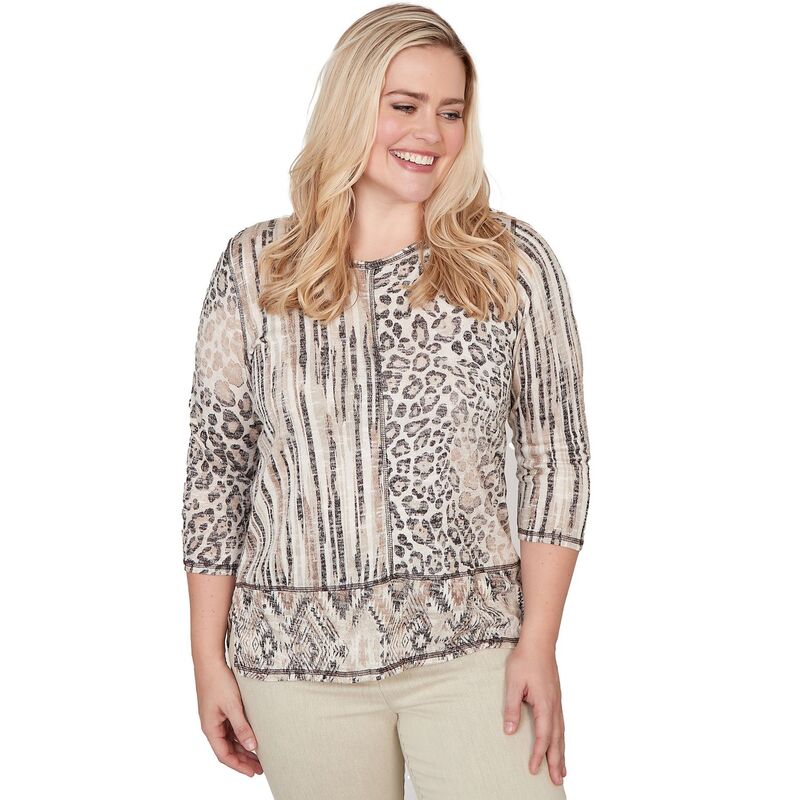 アルフレッド ダナー レディース トップス Tシャツ アニマル柄 プチ プリント Petite Alfredunner Spliced Aztec Animal Printop Blkmult アニマル｜ReVida 店